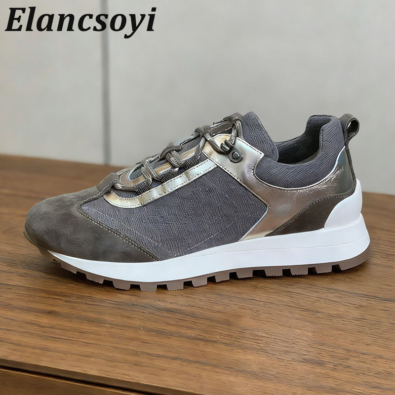 Knit Fabric Lace Up Sneakers - Spor ayakkabı kadın bağcıklı dize boncuk