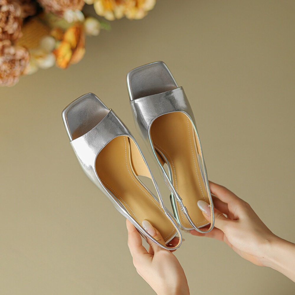 Sandals - Rahat Yumuşak Tabanlı Metalik Kitten Topuklu