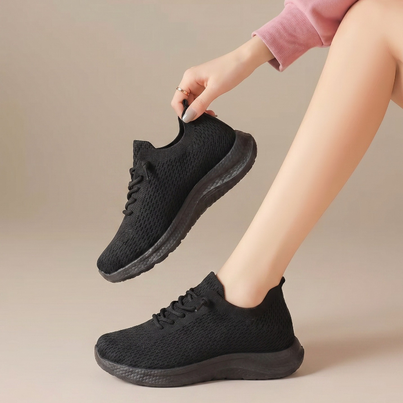 Knit Fabric Lace Up Sneakers - Yaz Bayanlar Nefes Örgü yürüyüş ayakkabısı