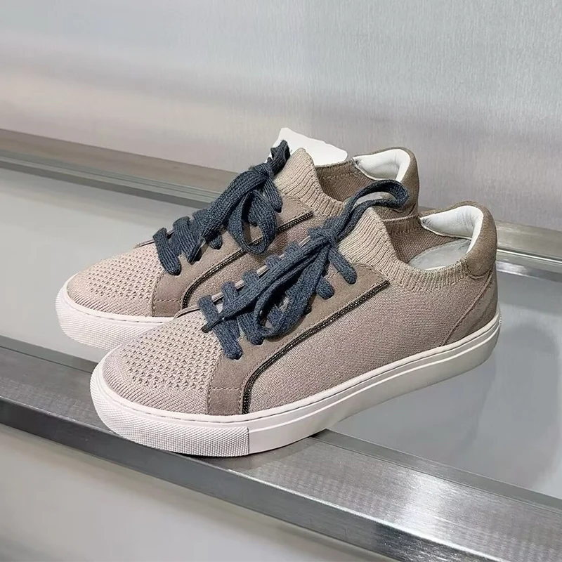 Knit Fabric Lace Up Sneakers - Kadın Örgü Nefes Spor Ayakkabı Bahar