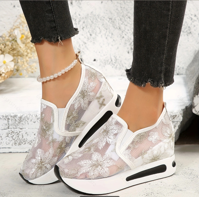 Breathable Mesh Athletic Shoes - Dantel düz platform kadın spor ayakkabılar