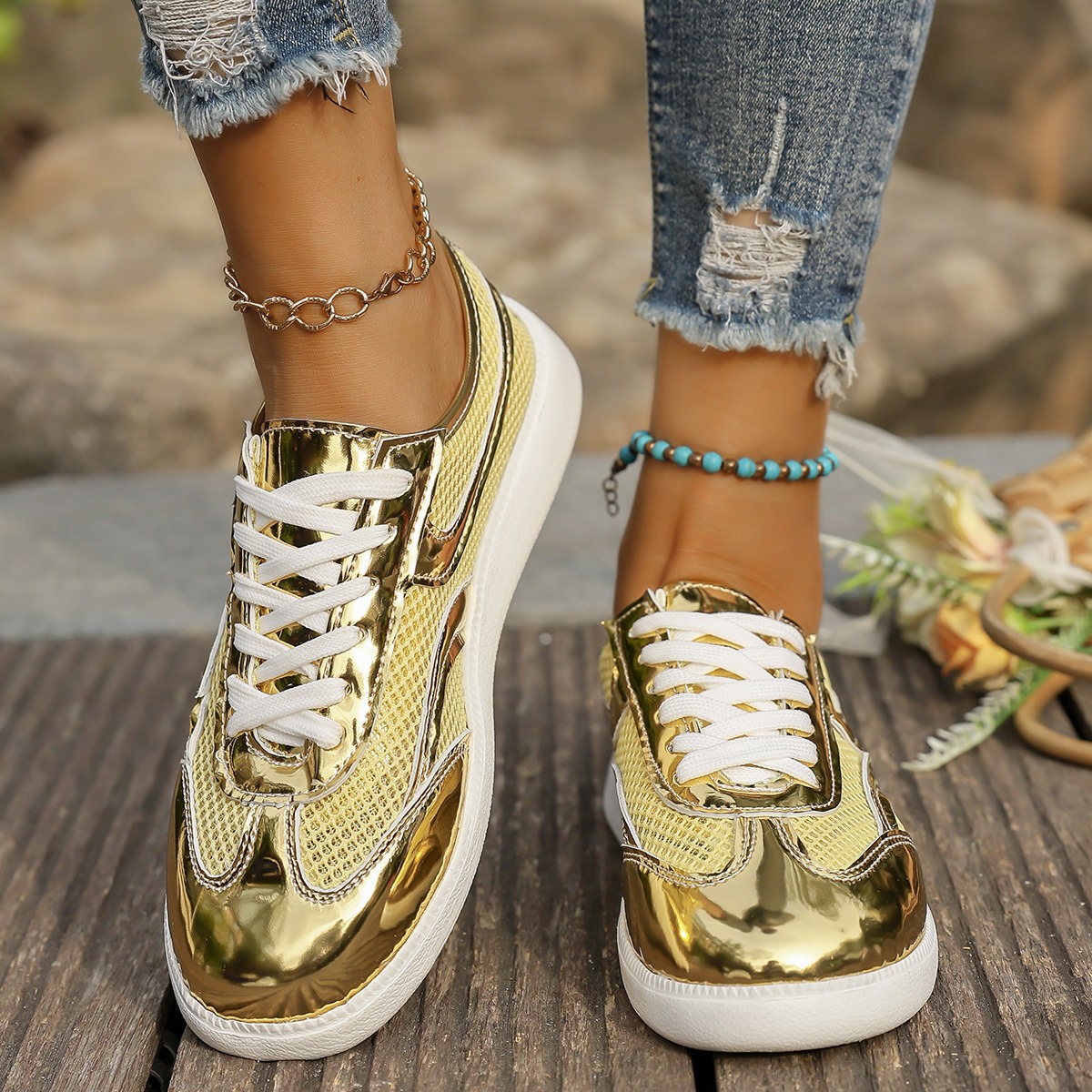 Yeni kadın spor ayakkabı nefes - Knit Fabric Lace Up Sneakers incelemesi ve fiyatı