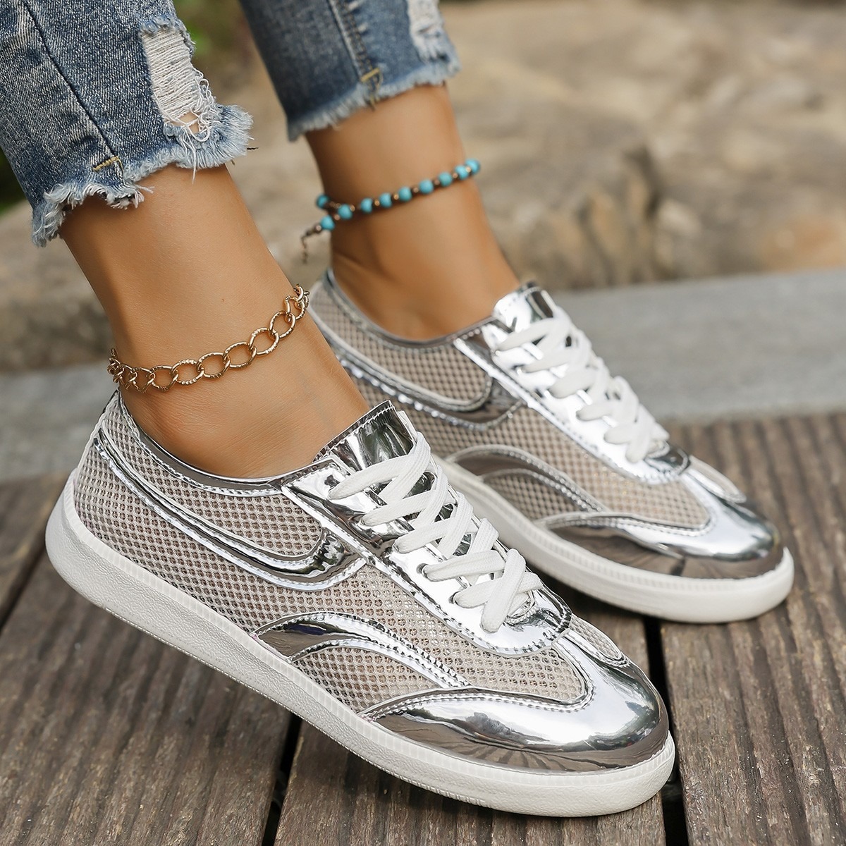 Yeni kadın spor ayakkabı nefes - Knit Fabric Lace Up Sneakers incelemesi ve fiyatı
