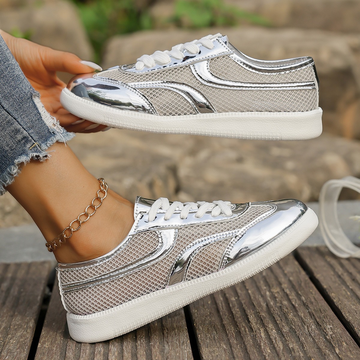Yeni kadın spor ayakkabı nefes - Knit Fabric Lace Up Sneakers incelemesi ve fiyatı