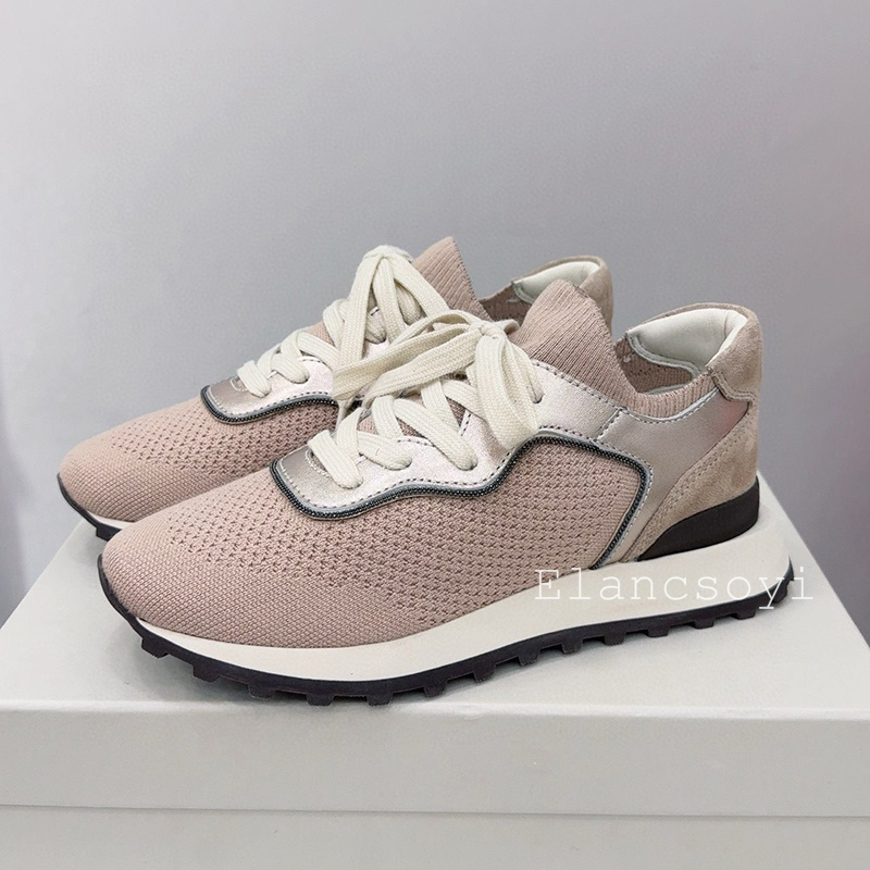 Düz ayakkabı kadın dize boncuk - Knit Fabric Lace Up Sneakers incelemesi ve fiyatı