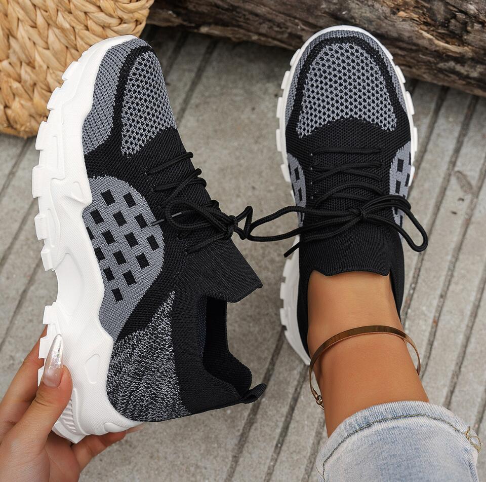 Kadın Nefes Alabilen Örgü File - Knit Fabric Lace Up Sneakers incelemesi ve fiyatı