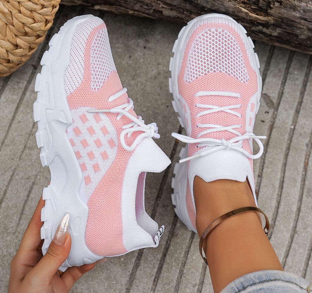 Kadın Nefes Alabilen Örgü File - Knit Fabric Lace Up Sneakers incelemesi ve fiyatı