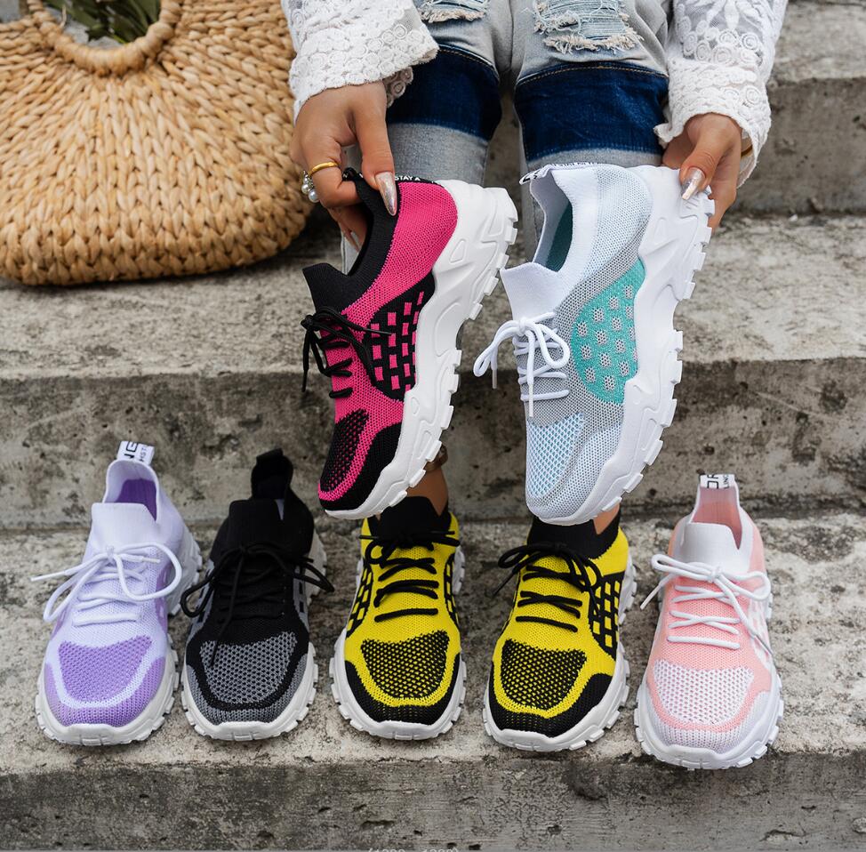 Kadın Nefes Alabilen Örgü File - Knit Fabric Lace Up Sneakers incelemesi ve fiyatı