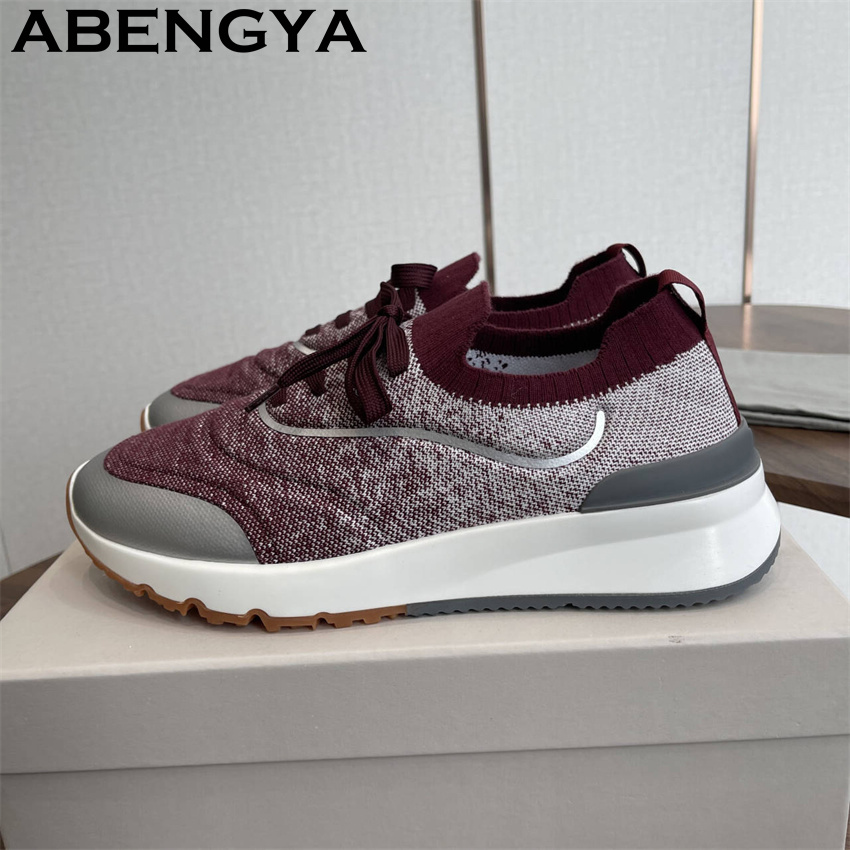 Erkekler yeni çok renkli örme  - Knit Fabric Lace Up Sneakers incelemesi ve fiyatı